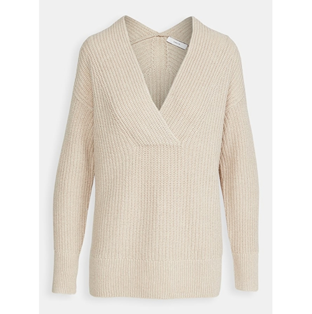 NWOT Vince Wool Blend Overlap Tunic Sweater Beige V Neck
